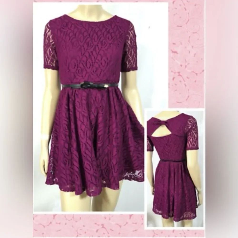 IZ Byer Dress Pointelle Fuchsia Mini Belted Open Back XS
